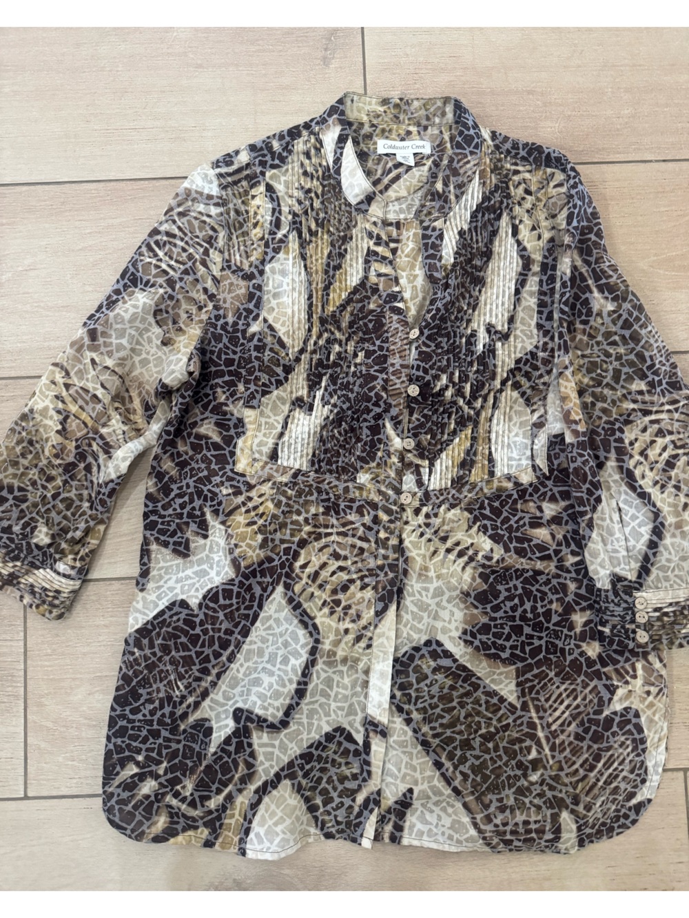Coldwater Creek Brown Animal Print Tunic with Button-Up Shirt Size M
